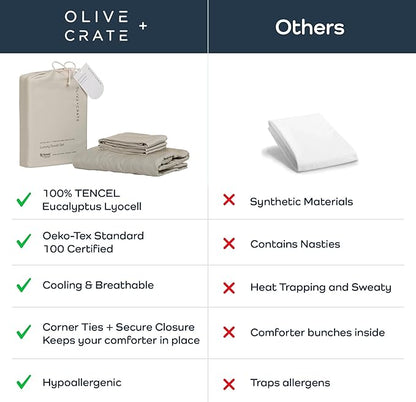Olive + Crate Tencel Eucalyptus Cooling Duvet Cover Set - Hypoallergenic, Lyocell Tencel Duvet Cover - Soft, Temperature Regulating with Hidden Button Closure & Corner Ties - Twin XL [Oatmeal]