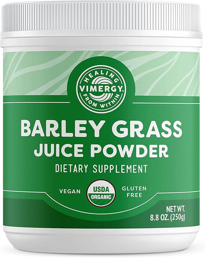 Vimergy Barley Grass Juice Powder Dietary Supplement - 0.8g per Serving (312 Servings) – Clean Superfood Formula – Promotes Cardiovascular Health* – Organic, Vegan & Gluten-Free – Regular Size 250g