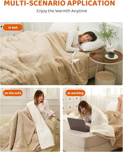 Electric Heated Blanket King Size, Faux Fur Heat Blanket, Super Soft Cozy Heating Blanket with 9 Heating Levels & 1-9 Hours Auto Off, Fast Heat & Overheat Protection, 100" x 90", Beige