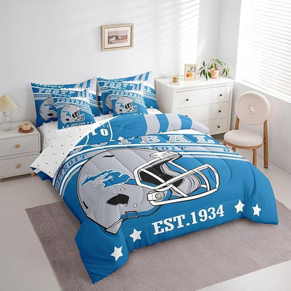 Erosebridal Queen Comforter Set Gridiron Theme Bedding 7 Pieces, 3D Sports Helmet Comforter + Flat Sheet + Fitted Sheet + 2 Pillowcases + 2 Throw Pillow Covers