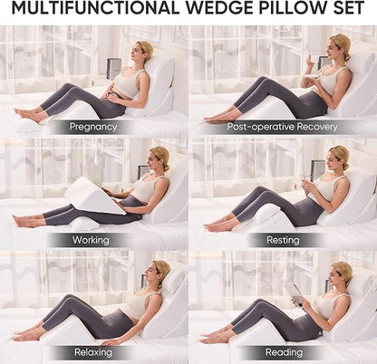 4 PCS Wedge Pillow Set for After Surgery, Memory Foam Orthopedic Bed Wedge Pillow Set, Adjustable Bed for Sleeping, Acid Reflux Relief, Post Surgery Recovery, Back Support, Leg Elevation, White