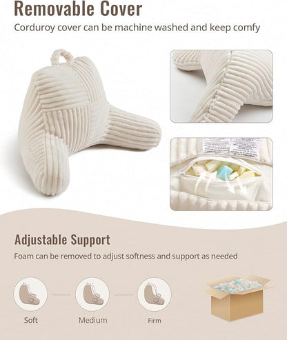 Blissful Diary Reading Pillow for Sitting in Bed, Flannel Back Pillow Bed Sitting Up for Adult & Children, Backrest Cushion for Sit Up in Couch or Floor, Dorm Essentials, Ivory White