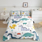 Cartoon Dino Boys Full Size Comforter Set,Cute Dinosaur Animal Blue Yellow Sketch Bedding Comforters Bedroom Collection,Cars Rainbow Trees Printed Kawaii Bedding Set for Girls Teens