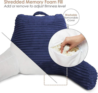 Hearth & Harbor Reading Pillow for Bed Adult – Back Pillow for Sitting in Bed, Standard Bed Pillows for Sitting Up in Bed, Foam Bed Chair Pillow, Navy Bed Rest Pillow
