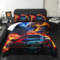 Colorful Racing Car Black Cheetah Comforter 3Pcs Full Cool Speed Sport Car Thunder Fire Bedding Set for Kid Teen Girl Boy Adult Extreme Games Quilt Bed Decor with 1 Comforter and 2 Pillowcases