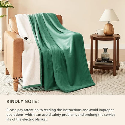 Homemate Electric Heated Blanket Twin Size - 62"x84" Heating Blanket Twin Size 1/2/4/6/8 Hours Auto-Off 10 Heat Level Over-Heat Protection Flannel Sherpa ETL Certification