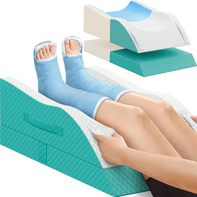 Elevation Pillows for Leg After Surgery, Memory Foam Adjustable Wedge Pillow for Injury or Rest, Ankle Pillow for Sleeping Blood Circulation Green/Double Leg
