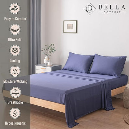 Bella Coterie Luxury Bamboo Viscose Twin XL Size Sheet Set | 100% Organically Grown | Ultra Soft | Cooling for Hot Sleepers | 18" Deep Pocket [Twilight Blue]