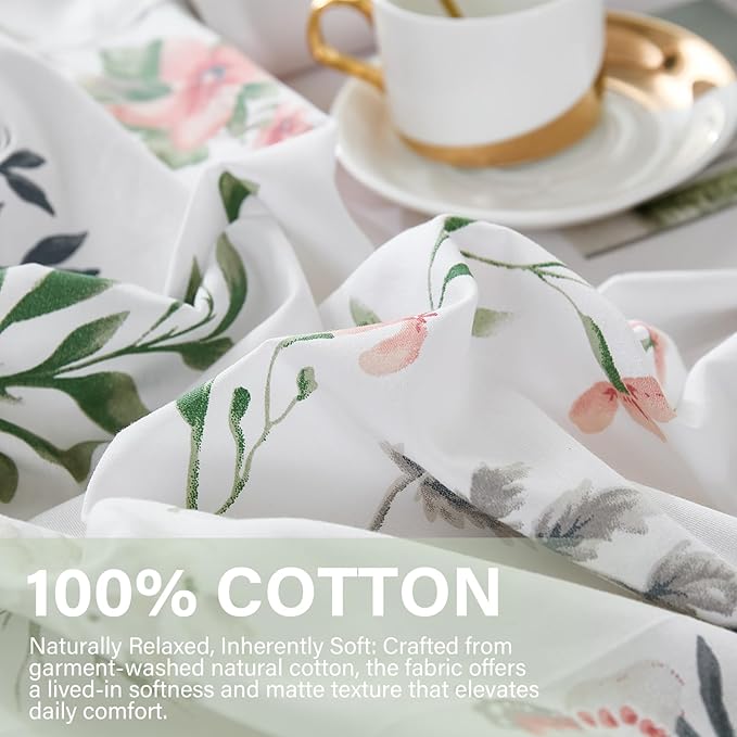 Floral Queen Duvet Cover, 100% Cotton 3 Pieces Floral Bedding Sets with Zipper Closure Vintage Style Garden Comforter Cover, Soft Breathable, Lightweight