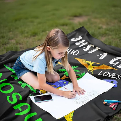 Dino Lover Blanket, Just A Girl Who Loves Dinosaurs Blanket, Soft Warm Cozy Fleece Throw, Gifts for Girls Women Kids, 50"x60", Black