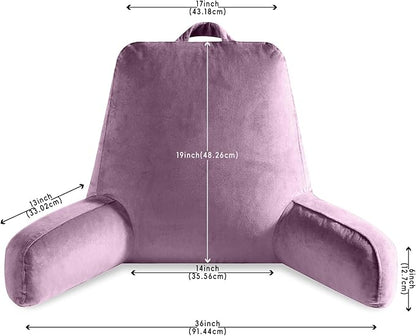 Reading Pillow for Sitting in Bed Adult, Reading Pillow with Shredded Memory Foam, Bed Pillow with Washable Cover, Back Pillow Sitting Up with Extend Arms, Purple, X-Large