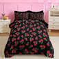 Nesker 7 Pcs Comforter Set Full Size, Retro Red Black Bedding for Kids Teen, Cherry Fruit Bed Sheet with Pillowcase & Sham