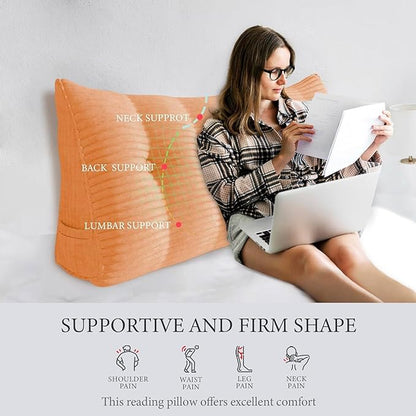 Wedge Headboard Pillow Dorm Room Reading Pillow Back Support for Sitting Up in Bed Bolster Lumbar Cushion Body Positioning Bedrest Corduroy (Peachy, Twin (39 * 8 * 20in))