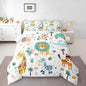 Feelyou Cartoon Jungle Animals Bedding Set Queen Size Kids Safari Zoo Animals Comforter Sets Lion Tiger Monkey Giraffe Quilt for Boys Girls Teens Child Toddler Bed Set 1 Comforter 2 Pillowcases