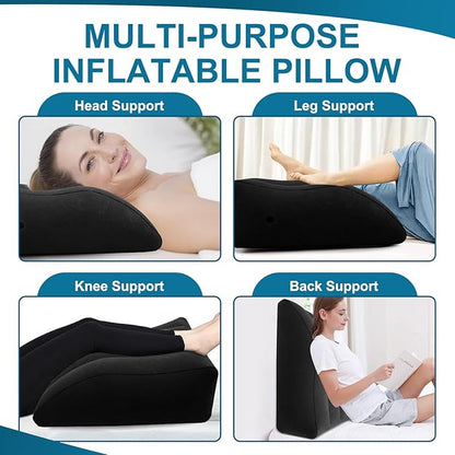 Inflatable Leg Elevation Pillow, Wedge Pillow for Sleeping, Portable Wedge Pillow, Improve Circulataion and Reduce Swelling, for Sleeping, Recovery, Pregnant (Black)