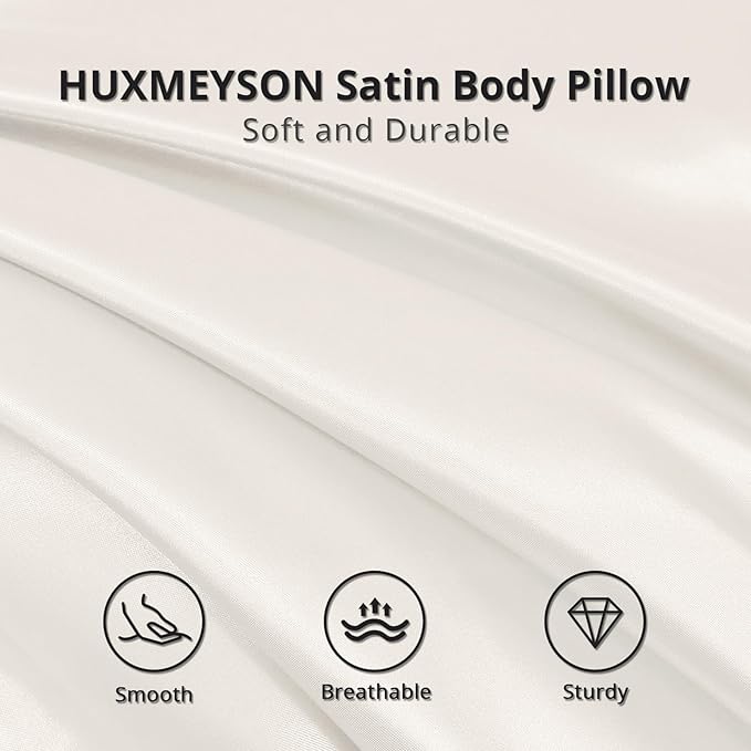 HUXMEYSON Body Pillow with Satin Pillowcase, Body Pillow for Adults, Removable Cover, Beige (20"x54")