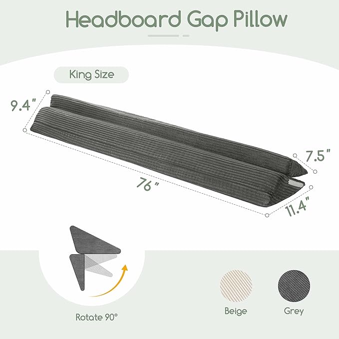 HIGOGOGO King Size Wedge Pillow for Headboard Gap - Multi Functional Mattress Wedge Bed Gap Filler Close The Gap (0-7") Between Your Mattress and Headboard or Wall (Grey 76"x11"x9")