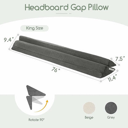 HIGOGOGO King Size Wedge Pillow for Headboard Gap - Multi Functional Mattress Wedge Bed Gap Filler Close The Gap (0-7") Between Your Mattress and Headboard or Wall (Grey 76"x11"x9")