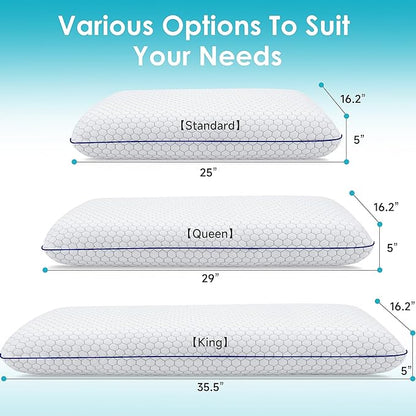 Memory Foam Pillows for Side, Back and Stomach Sleepers, Set of 2, Bed Pillow with Washable Cover and Breathable Mesh, Bed Pillow for Sleeping (Grey，King Size)