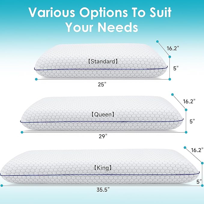 Memory Foam Pillows for Side, Back and Stomach Sleepers, Bed Pillow with Washable Cover and Breathable Mesh, Bed Pillow for Sleeping King Size (Grey)