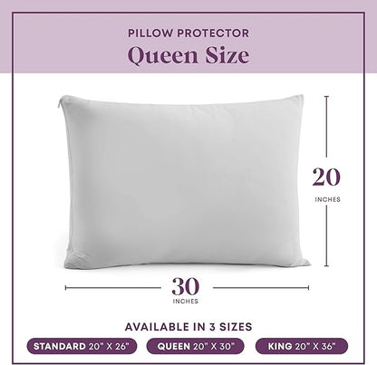 CirclesHome Pillow Protectors 4 Pack Queen Zippered - 100% Cotton Breathable Pillowcases - Protects Pillows from Dirt, Dust and Debris (Queen- Set of 4 - 20x30)