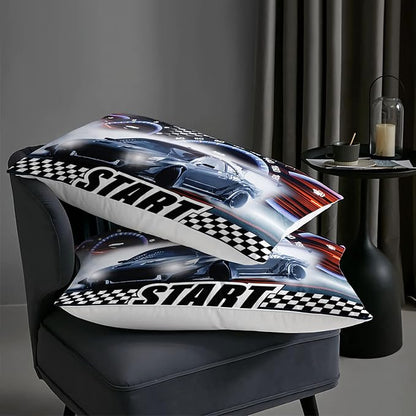 AILONEN Racing Car Comforter Set Twin Full Size, Plaid Patterns with Speed Race Car for Kids Boys Girls Teens Bedroom,3 Pieces,1 Quilt and 2 Pillowcases,Soft,Breathable