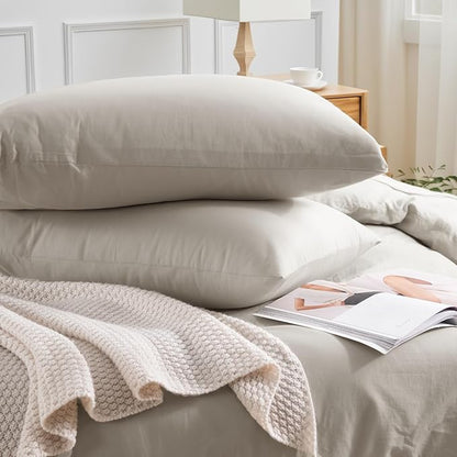 NEXHOME PRO Duvet Cover King Size, 100% Washed Cotton Orgnic Linen Like Textured Breathable Durable Comfy, Cream Grey
