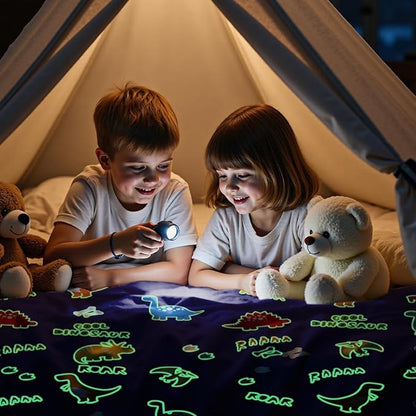 Dinosaur Glow in The Dark Blanket Dinosaur Toys Gifts for Boys Girls 1 2 3 4 5 6 7 8 9 10 11 12 Year Old Kids Blanket with Dino Soft Fleece Bed Couch Throw Home Decor (Navy Blue 50"x60")