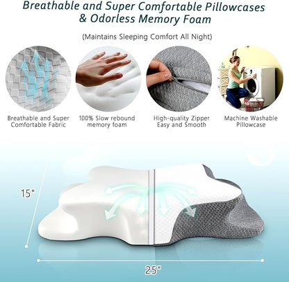 Cervical Neck Pillow for Pain Relief Sleeping, Contour Memory Foam Pillow, Ergonomic Side Sleeper Pillow for Adults, Cooling Orthopedic Neck Support Pillow for Back Stomach Sleepers