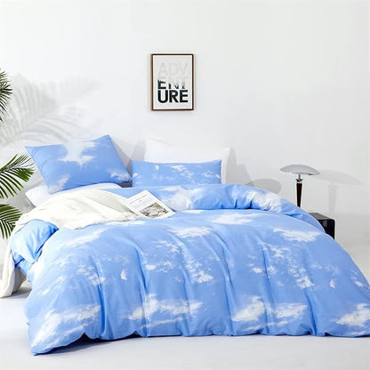 Wellboo Blue Sky Comforter Sets California King Blue and White Clouds Bedding Comforter Sets for Women Girls Soft Health Casual Abstract Cloud Print Bed Quilts Cal King Cotton Modern Blue Bedding