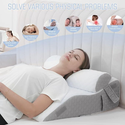 2PCS Bed Wedge Pillow for Sleeping, 7-in-1 Adjustable Memory Foam Wedge Pillow for Acid Reflux, 2-in-1 Incline Wedge Pillow for After Surgery, Snoring, Back Pain