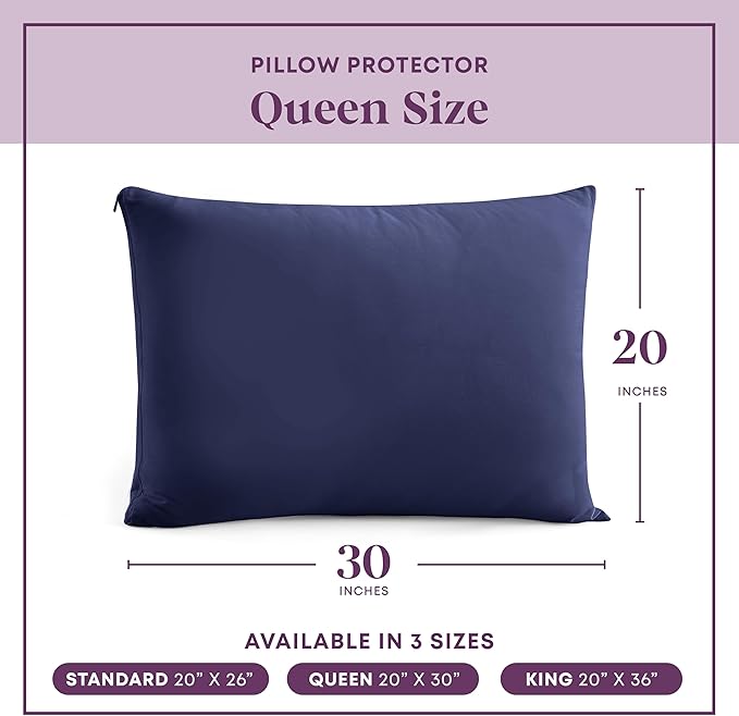 CirclesHome Pillow Protectors 2 Pack Queen Zippered - 100% Cotton Breathable Pillowcases - Protects Pillows from Dirt, Dust and Debris (Queen- Set of 2 - 20x30)