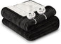 Heat Blanket 84”x90” Queen Size-Dual Control，Soft Flannel & Sherpa Reversible Electric Blanket with 10 Heat Settings,12 Timer Setting and 8 Hours Auto-Off,ETL Certified Machine Washable,Black