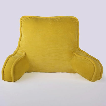 Home Soft Things Super Soft Bedrest Reading Pillow, Lounger Backrest Pillow for Sitting in Bed with Arms Pockets, 20" x 18" x 17", Lemon Curry