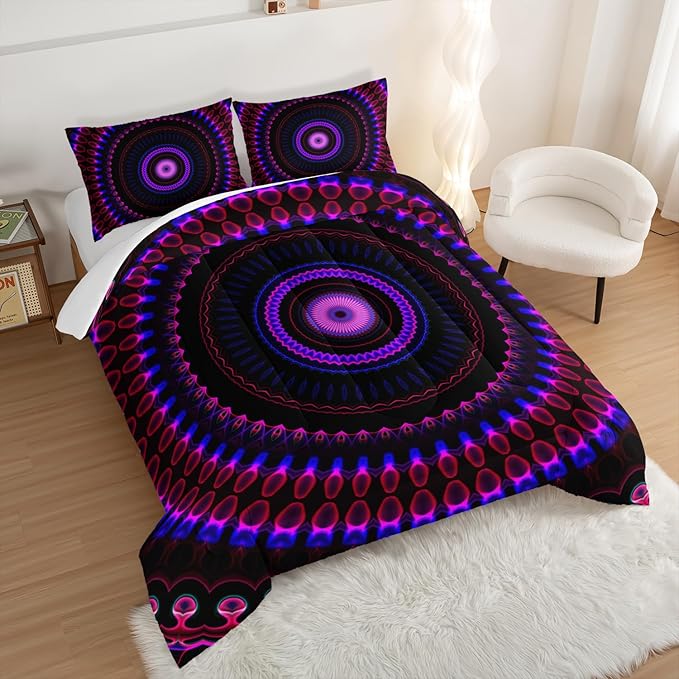 Mandala Printed Comforter Set Twin Size Bedding Sets for Girls,Bohemian Style Twin Bed Comforter Set for Kids Girls Teens Women Bedroom Decor with 2 Pillowcases.