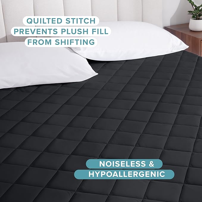 Bare Home Twin Quilted Fitted Mattress Pad - Cooling Mattress Cover - Easily Washable - Elastic Fitted Cover for Mattress - Stretch-to-Fit up to 15 Inches Deep (Twin, Black)
