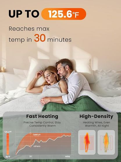 Electric Heated Blanket King, Ultra‑Cozy Premium Flannel & Sherpa, Even Heat Distribution & Stable Temp, 1–10H Auto‑Off, 8 Temps (86–125.6°F), Overheat Protection, Ideal Gifts for Grandma