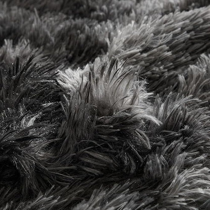 Wajade Faux Fur Plush Tie Dye Dark Grey White Comforter Set Fluffy Fuzzy Shaggy Bedding Set - 3PC King Size Microfiber Soft Warm Quilt Set