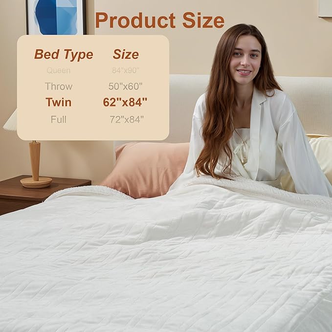 Electric Blanket Heated Twin Size, Ultra-Soft 62" x84" Heating Blankets, Fast, Even & Efficient Heating, 1-12 Hours Auto-Off and 6 Heatin Settings, UL Listed for Safety, Warm Gift for Grandma