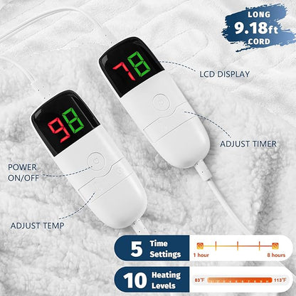 Heated Electric Blanket Queen Size - 84" x 90" Heating Blanket with Dual Control, 10 Heating Levels & 8 Hours Auto Off, Soft Warm Flannel Blanket, Christmas Birthday Gifts for Senior Grandma