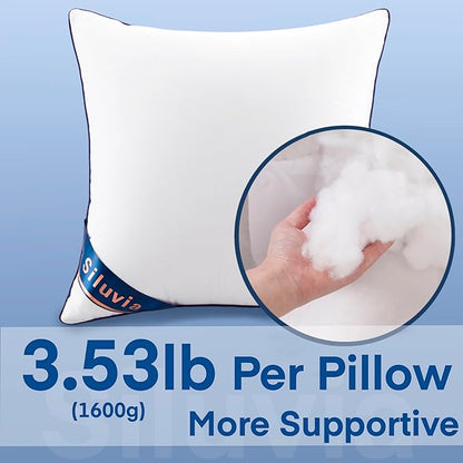 Siluvia 30"x30" Pillow Inserts Set of 2 Square Throw 30 Pillows with 100% Cotton Cover for Sofa, Couch, and Bed - White