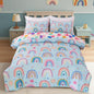 Holawakaka Boho Rainbow Twin Comforter Set with Sheets, 5-Piece Bohemian Love Heart Star Bedding Set for Girls & Women -Super Soft Microfiber Kids Teen-Girls Twin Size Blue Reversible Bed-in-a-Bag