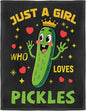 Funny Cucumber Blanket, Just A Girl Who Loves Pickles Blanket, Soft Warm Cozy Fleece Throw, Gifts for Girls Women Kids, 40"x50", Black