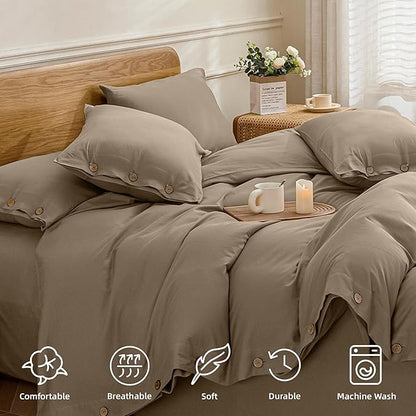 JELLYMONI Cotton Duvet Cover Twin Size - Khaki Comforter Cover with Button 100% Washed Cotton 2PCS Breathable Soft Solid Bedding Set Duvet Cover 68×90in & 1 Pillowcase (NO Comforter)