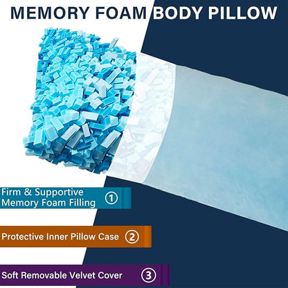Body Pillow, Memory Foam Body Pillows for Adults Sleeping, Long Pillow for Bed, Big Large Firm Full Body Pillow for Side Sleeper, 20x54 Inch, Light Blue