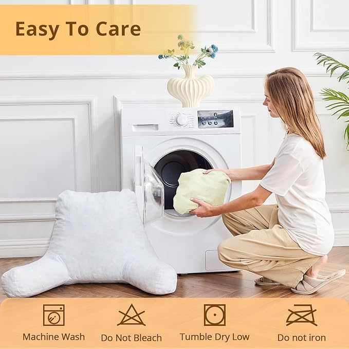 Sasttie Reading Pillow, Velvet Back Pillow for Bed Sitting Up, Adult Back-Rest Support Cushion with Arms for Sit Up on Couch, Sofa, and Floor, Dorm Essentials, Reading Accessories, Cream