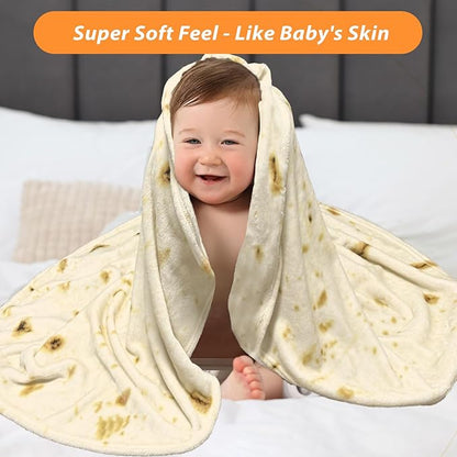 HDFK Tortilla Blanket Adult Size 71 inches for Kids Beige Yellow Double Sided Throw Taco Realistic Food Blankets Lightweight Flannel Fleece White Elephant Funny Gifts for Women Cozy Soft Novelty Teens