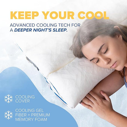 TUMBLE 6-Chamber Adjustable Bed Pillow & Pillowcase | Back, Side & Stomach Sleepers | Cooling Cover | Memory Foam & Gel Fiber Fill | Customize Your Comfort | CertiPUR/Oeko-Tex | Standard Queen 2 Pack
