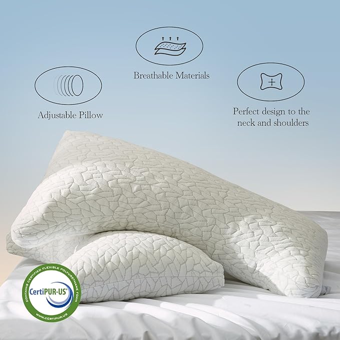 Memory Foam Pillows for Sleeping Adjustable Breathable Bed Pillow for Side, Back, and Stomach Sleepers Washable Pillow Cover Stardust King Size 18x34IN