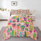 Cartoon Cactus Bedding Set Twin Size Colorful Bohemia Exotic Comforter Set for Girls Boys Room Decor Cute Hand Drawn Down Comforter Tropical Flowers Quilt Set with 1 Pillowcase